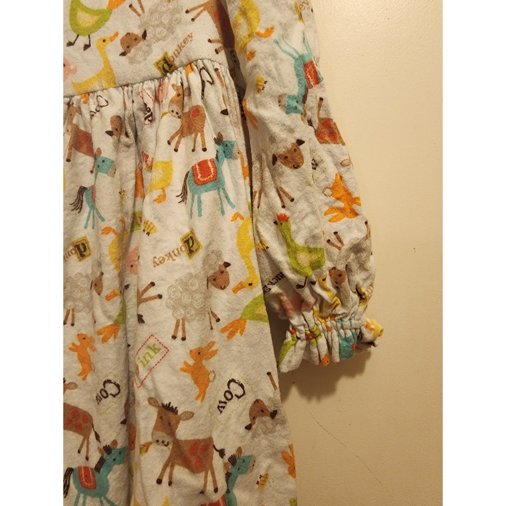 Handmade Kids Farm Animal Flannel Nightgown Long Sleeve Ruffle Gown 4/5 - Picture 8 of 8